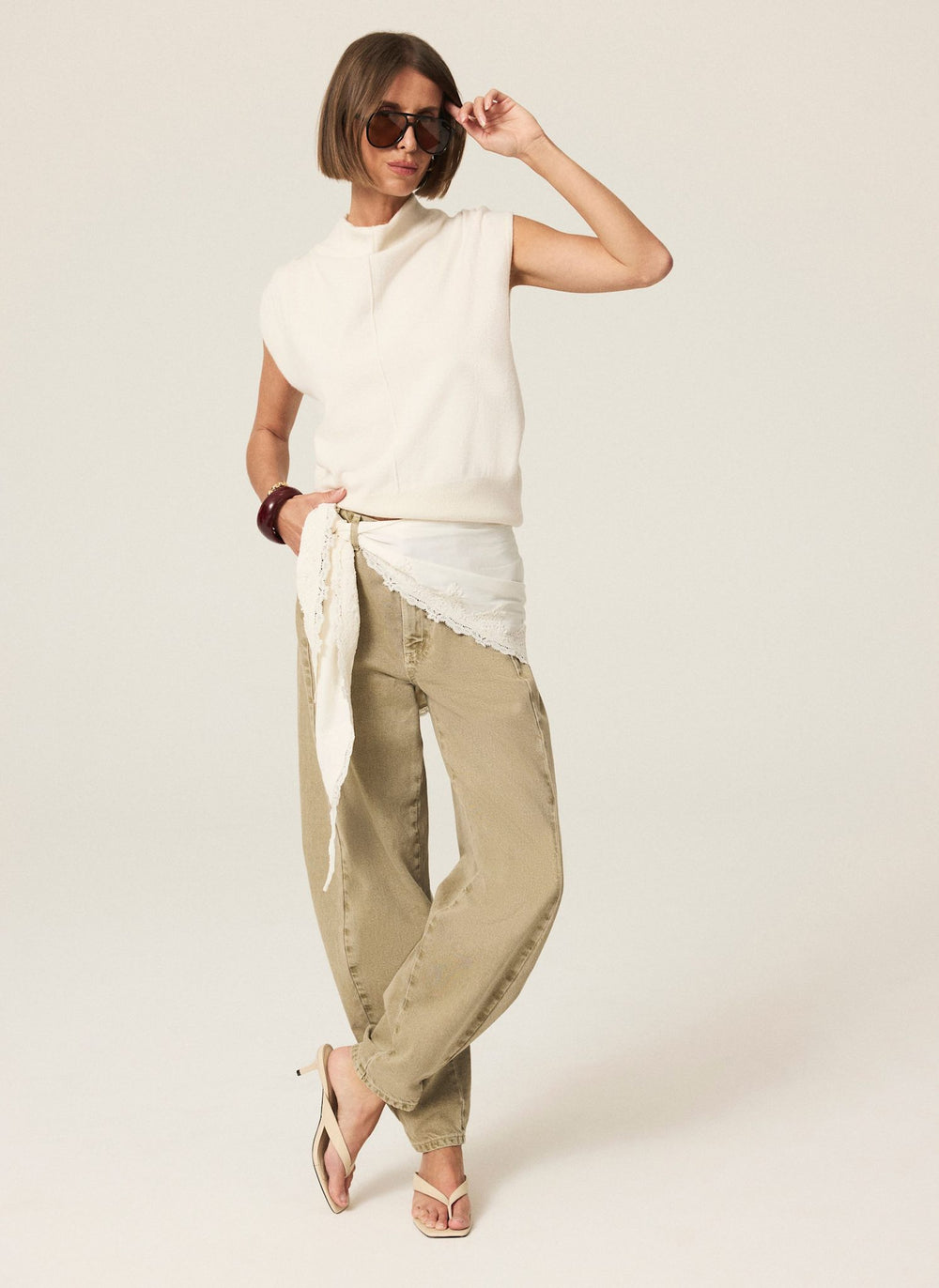 Cream Wool Blend Sleeveless Knit Top