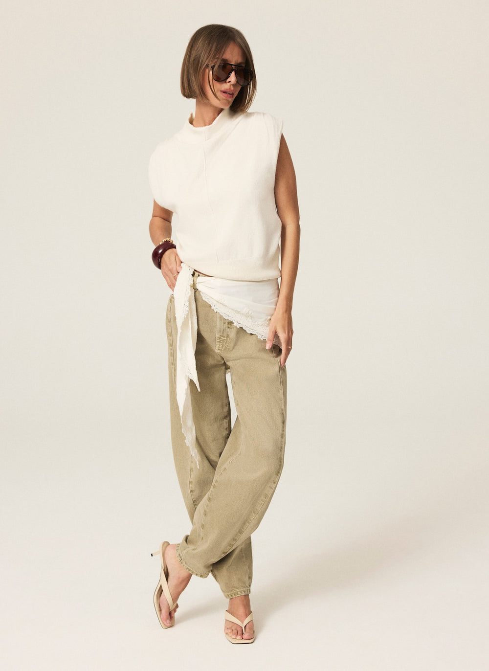 Cream Wool Blend Sleeveless Knit Top