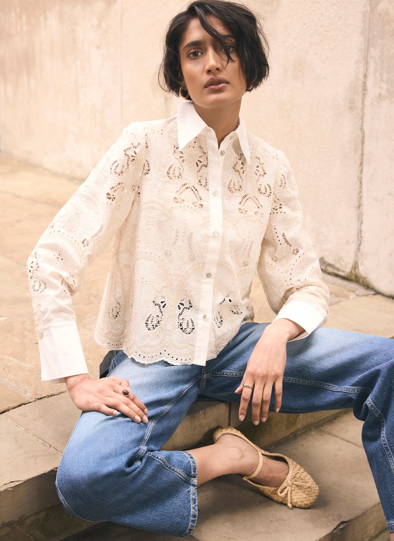 White Broderie Cropped Shirt – Mint Velvet White Broderie Cropped Shirt – Mint Velvet