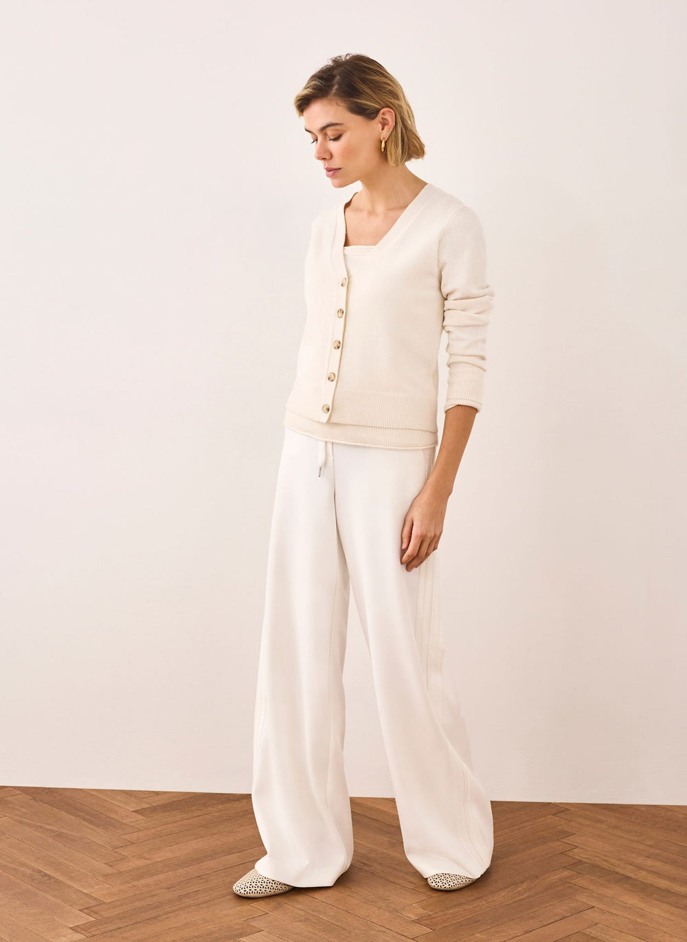 Cream Crochet Side Stripe Trousers