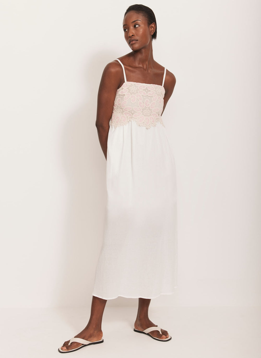 Cream Crochet Trim Maxi Dress