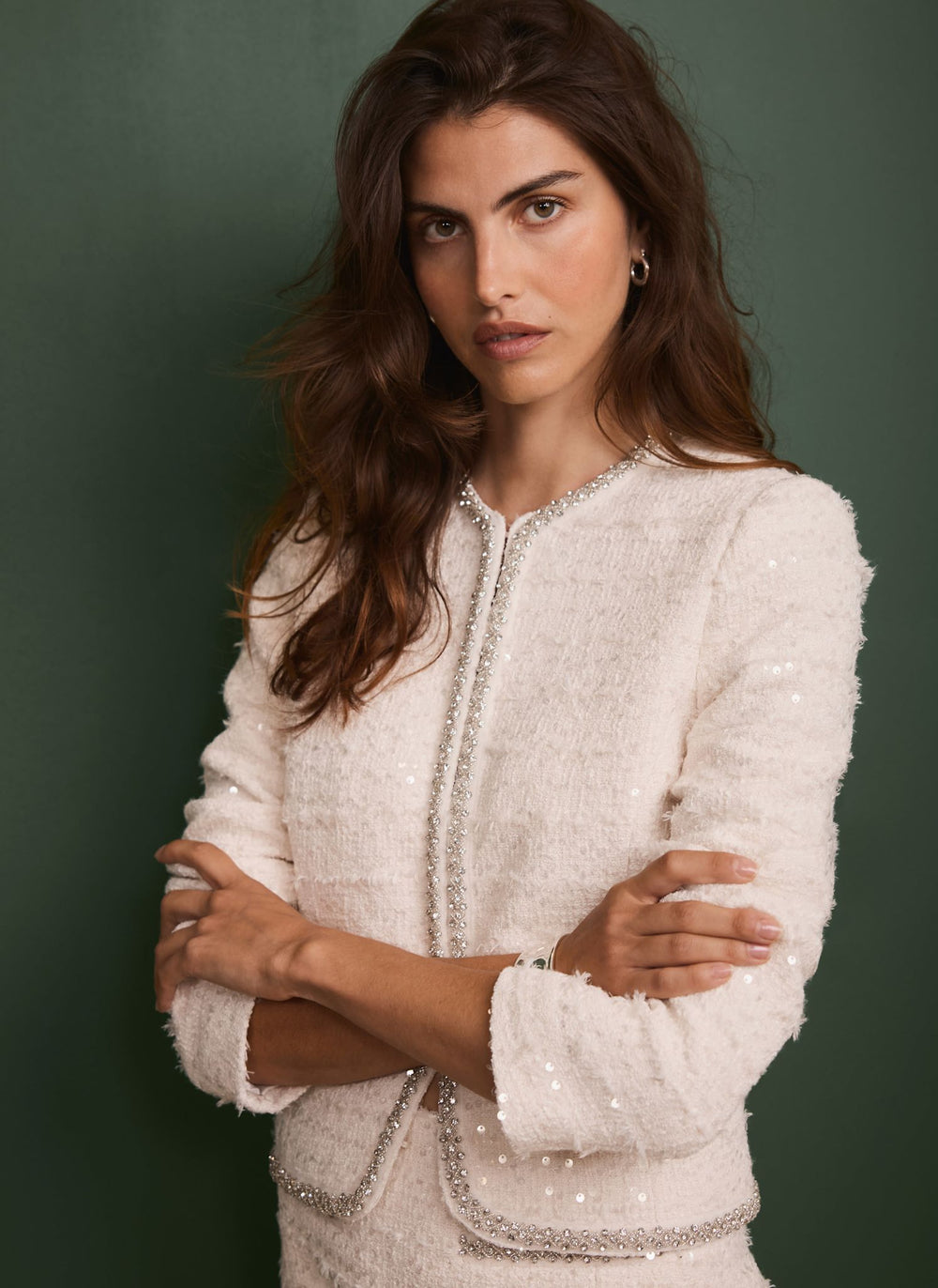 Cream Boucle Sequin Jacket