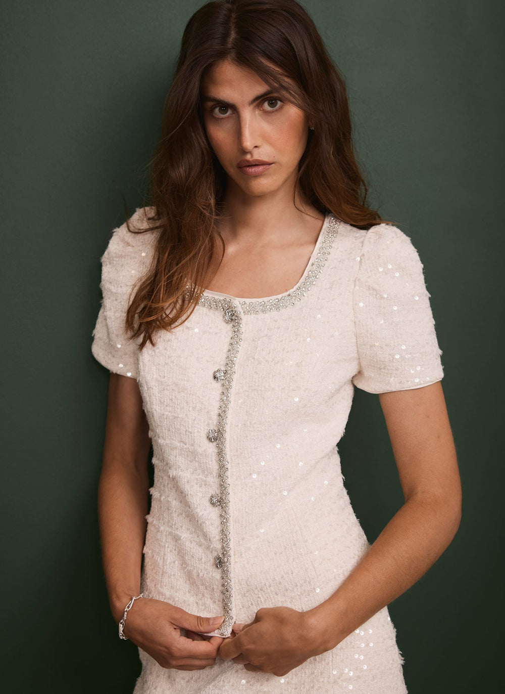 Cream Boucle Sequin Top