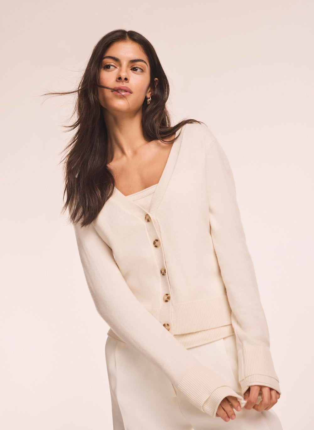 Cream Wool Blend Layered Cardigan