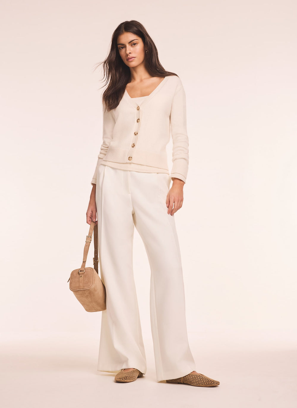 Cream Wool Blend Layered Cardigan