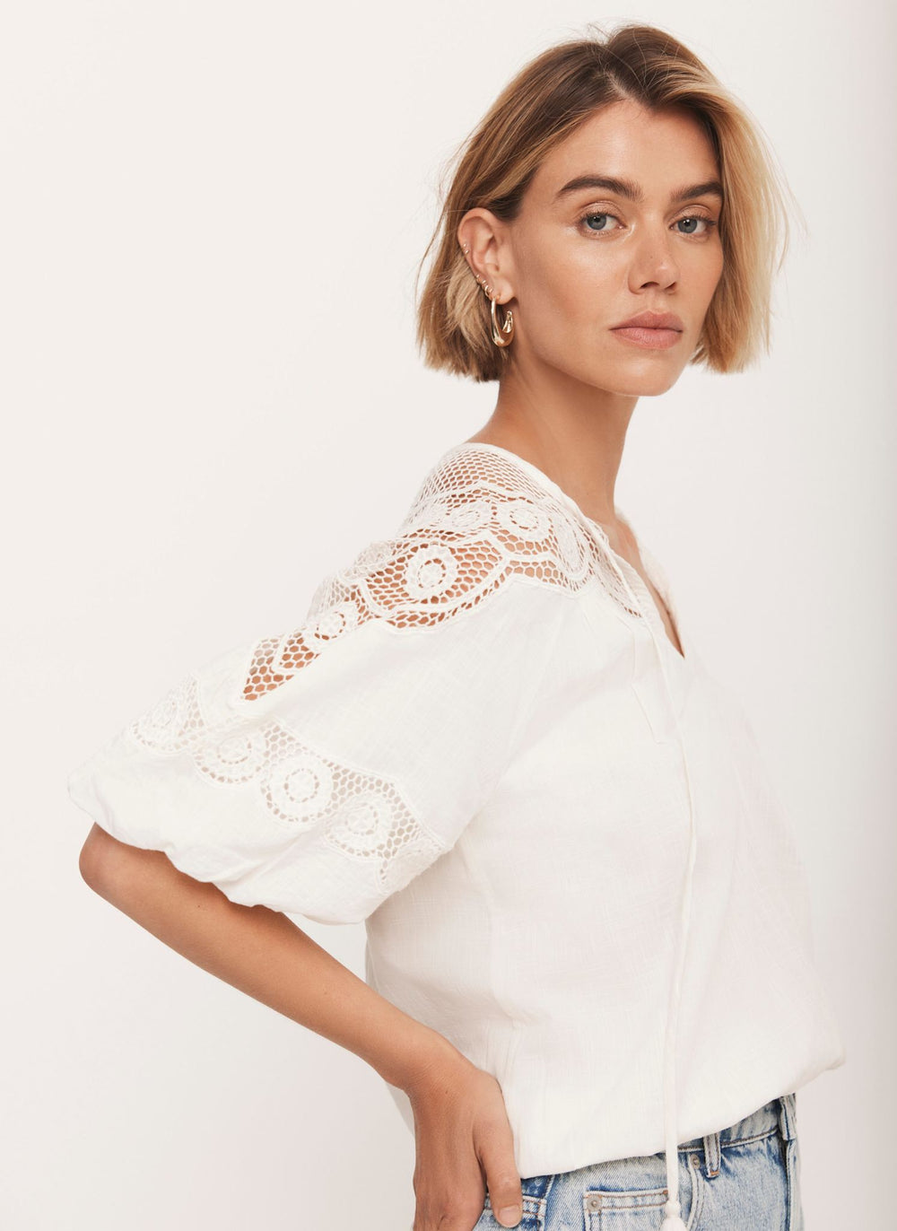 Cream Cotton Embroidered Top