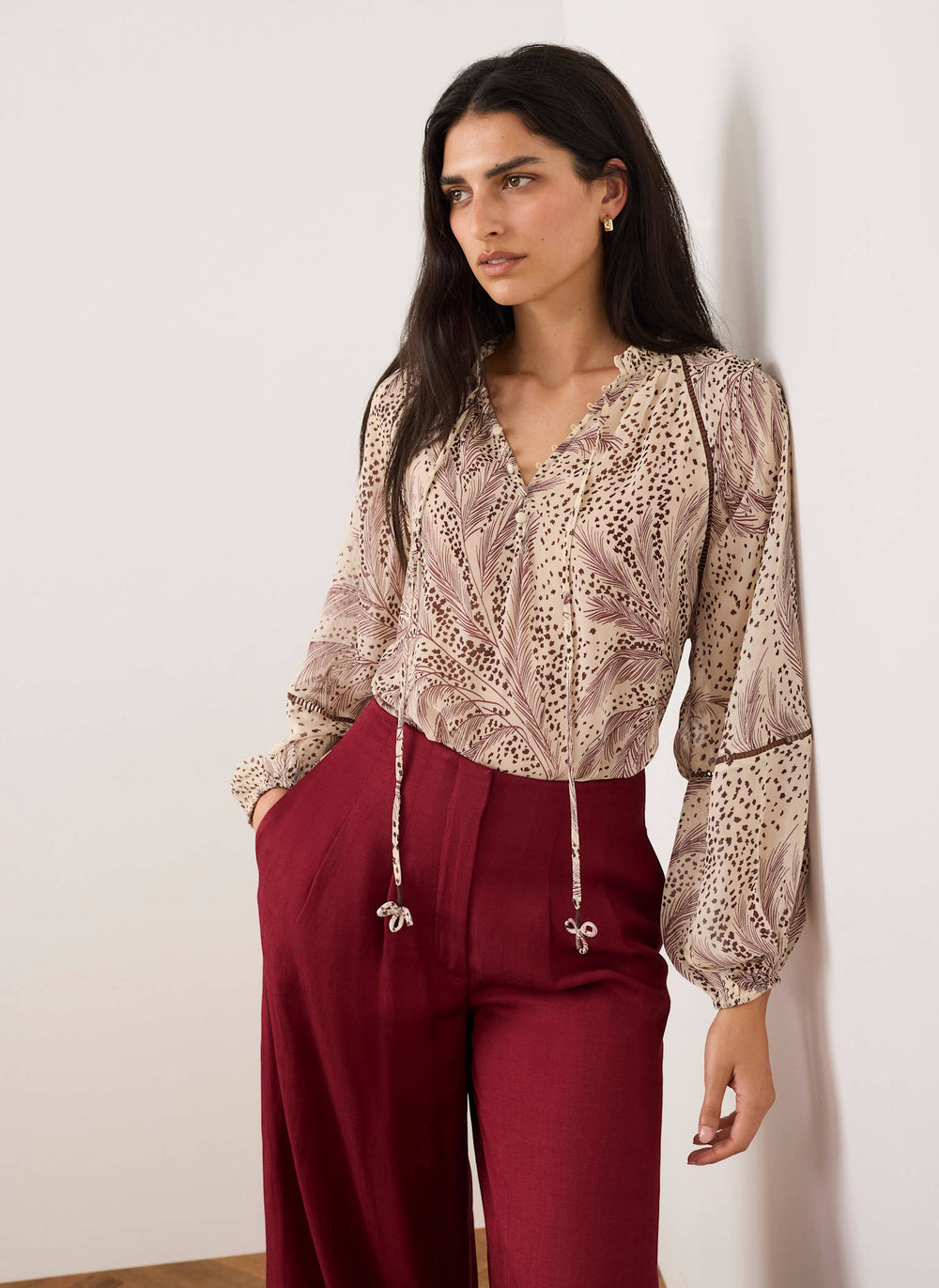 Cream Feather Print Blouse