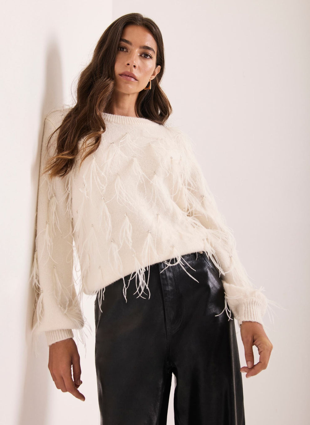 Cream Textured Feather Detail Jumper