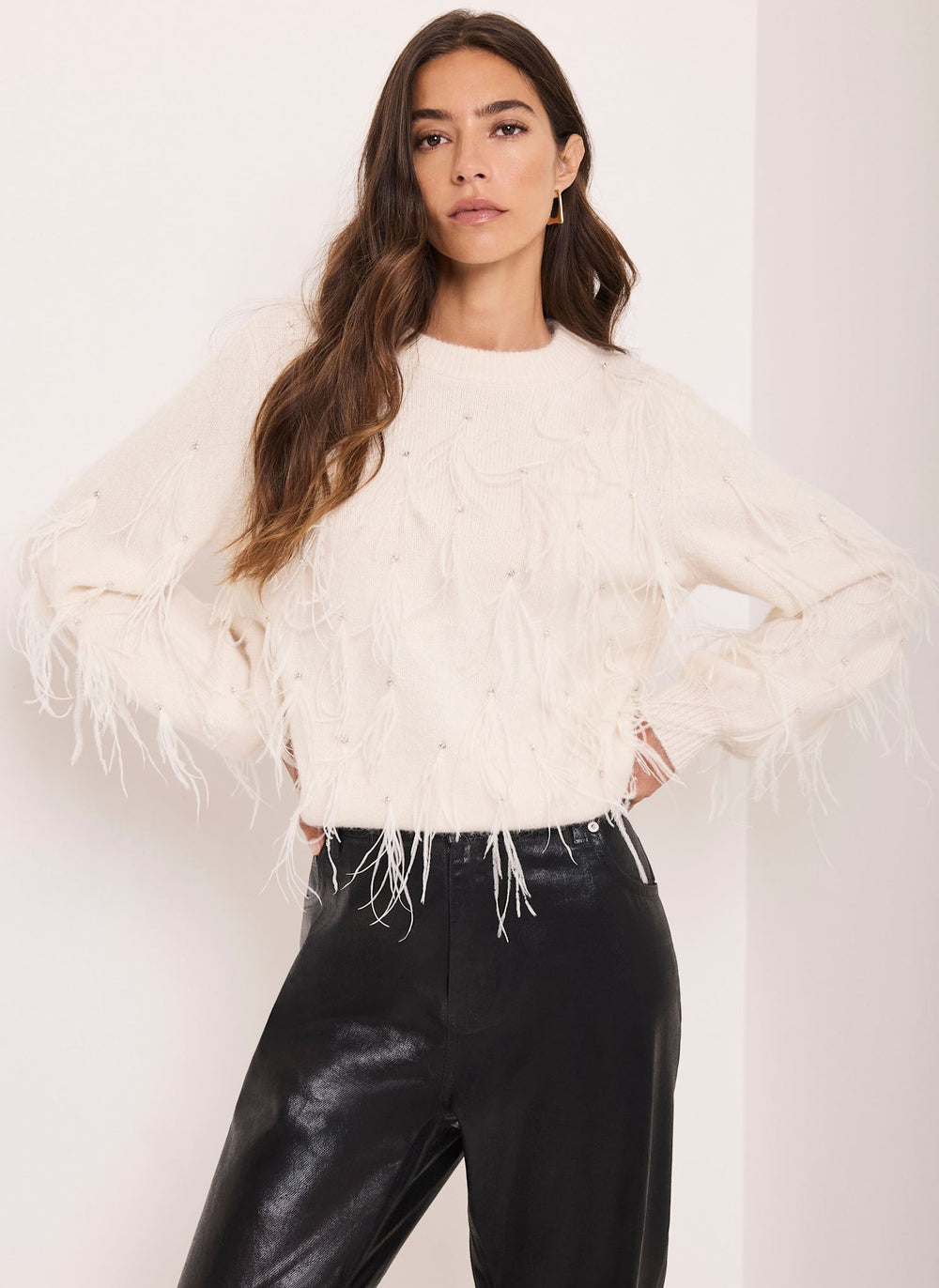 Cream Textured Feather Detail Jumper