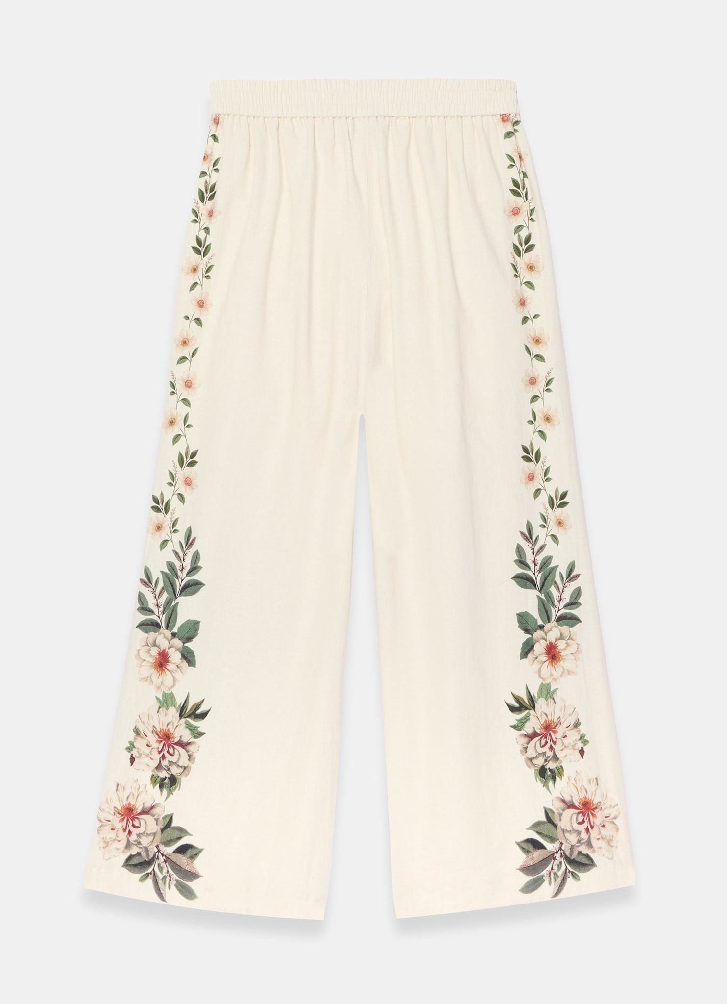 Cream Linen Blend Floral Print Wide Trousers – Mint Velvet