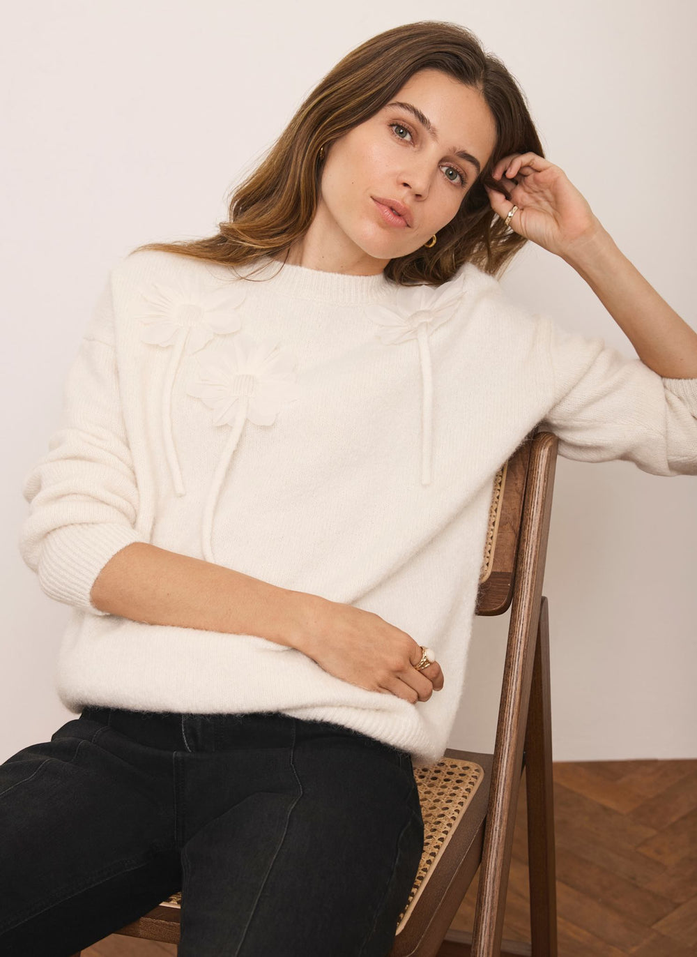 Cream Wool Blend Flower Detail Jumper