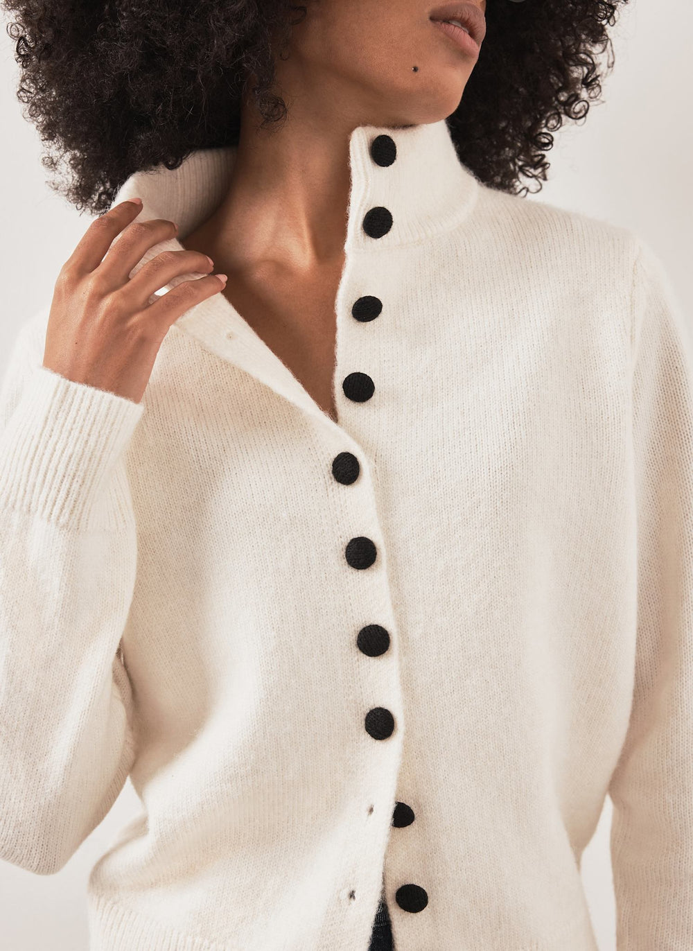 Cream Funnel Neck Knit Cardigan