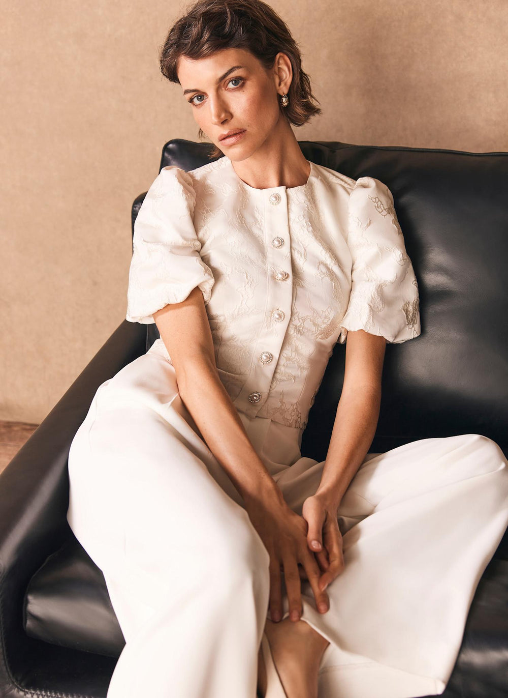 Cream Jacquard Detail Top