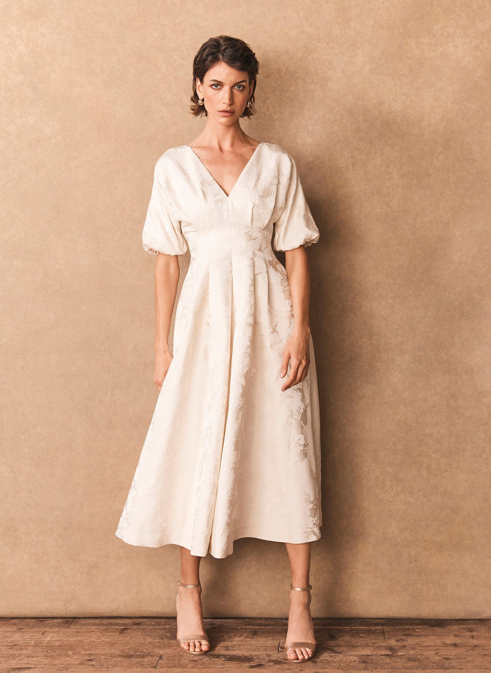 Cream Jacquard Midi Dress