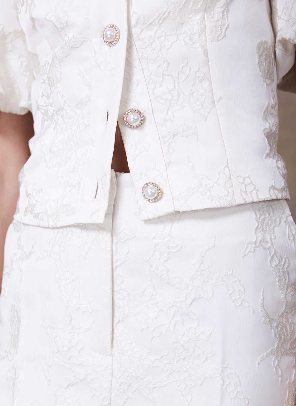 Cream Jacquard Slim Trousers