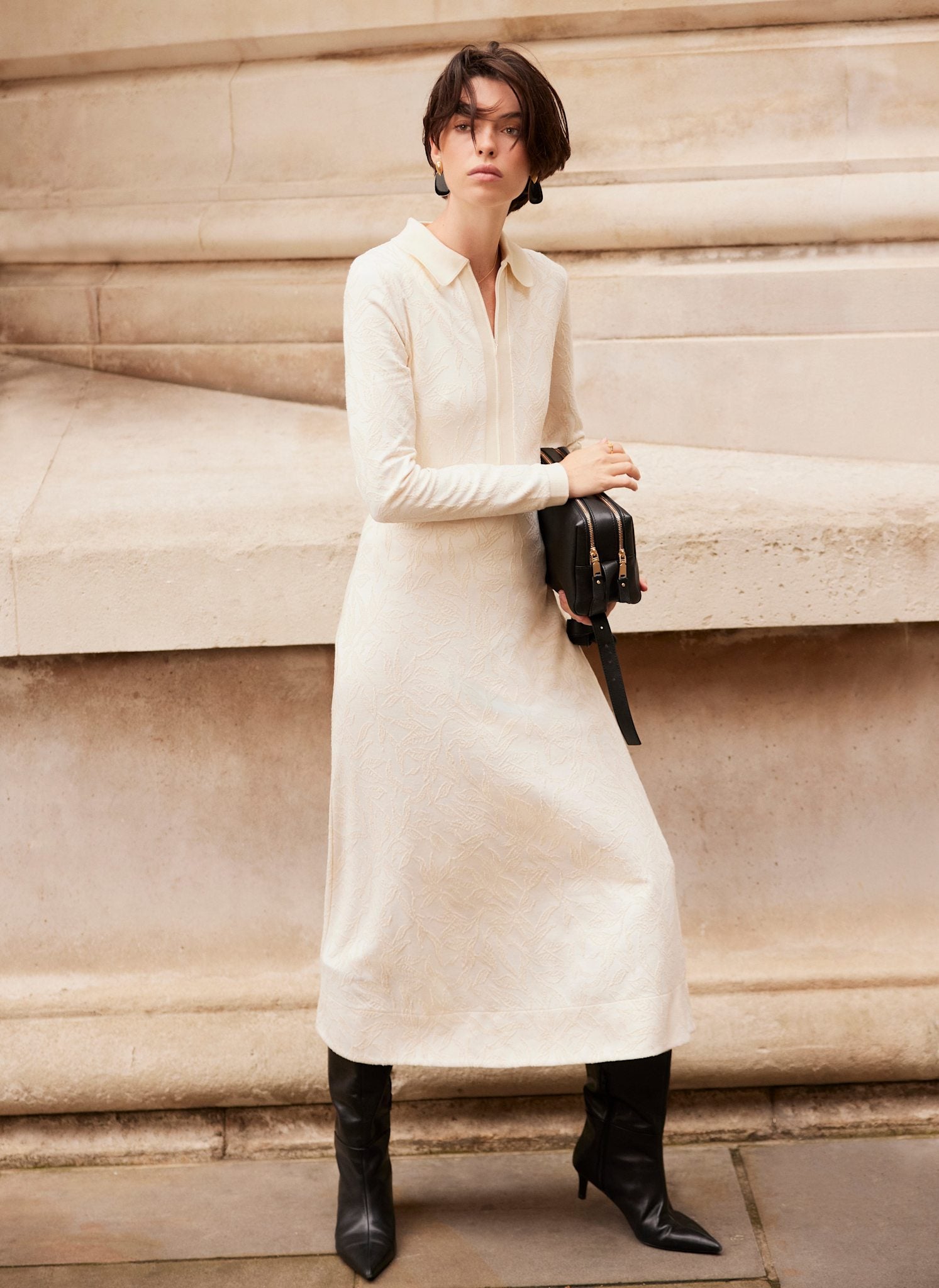 Cream Jacquard Print Midi Dress – Mint Velvet