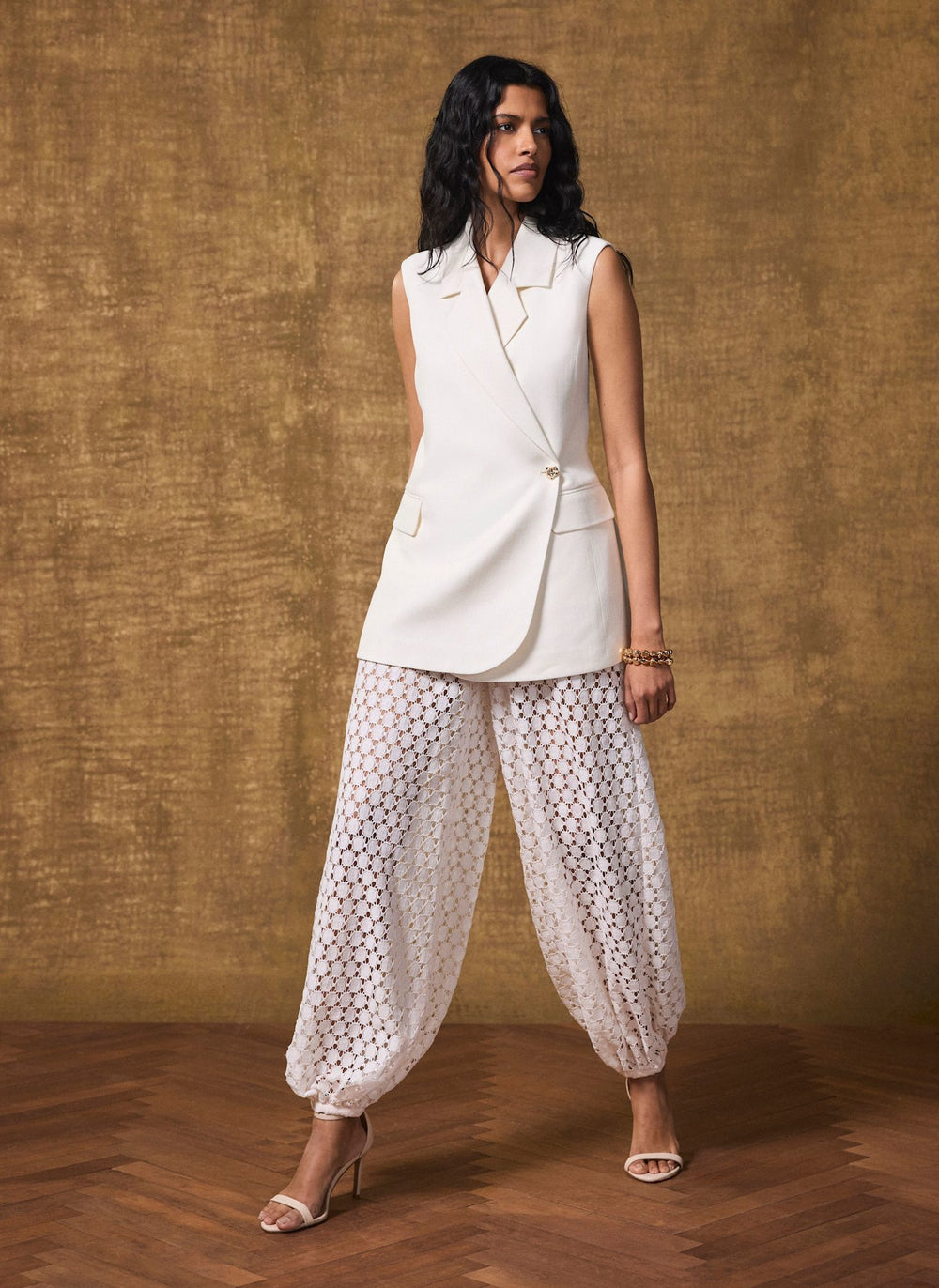 White Lace Disc Balloon Trousers