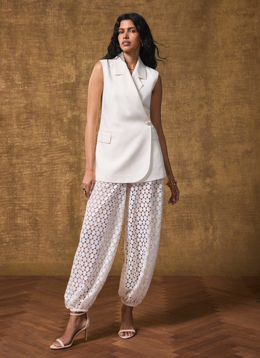 White Lace Disc Balloon Trousers