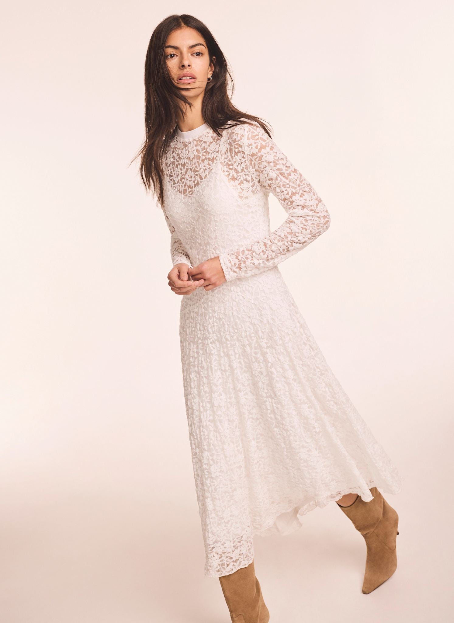 Cream Lace Full Asymmetric Midi Dress – Mint Velvet