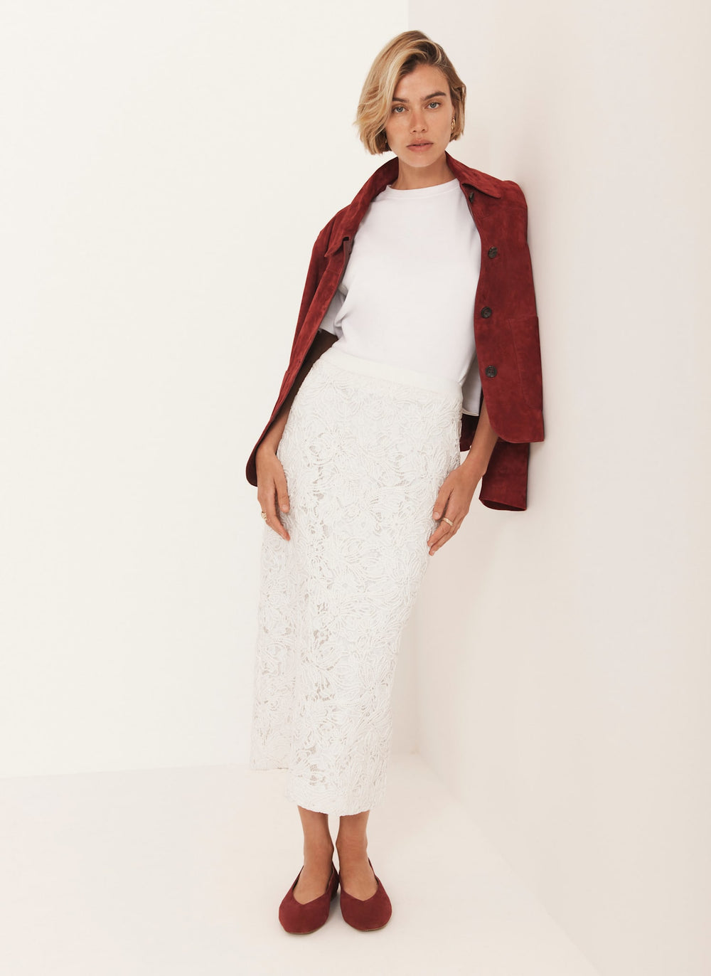 Cream Lace Pencil Skirt