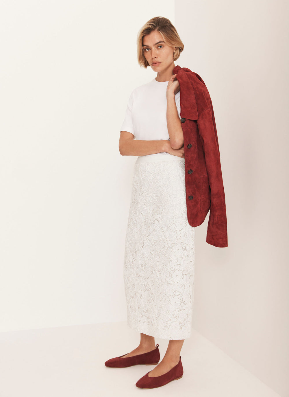 Cream Lace Pencil Skirt