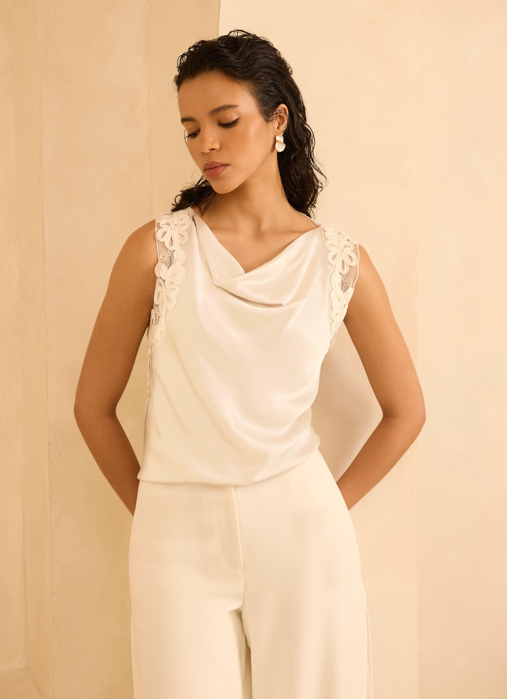 Cream Lace Satin Top