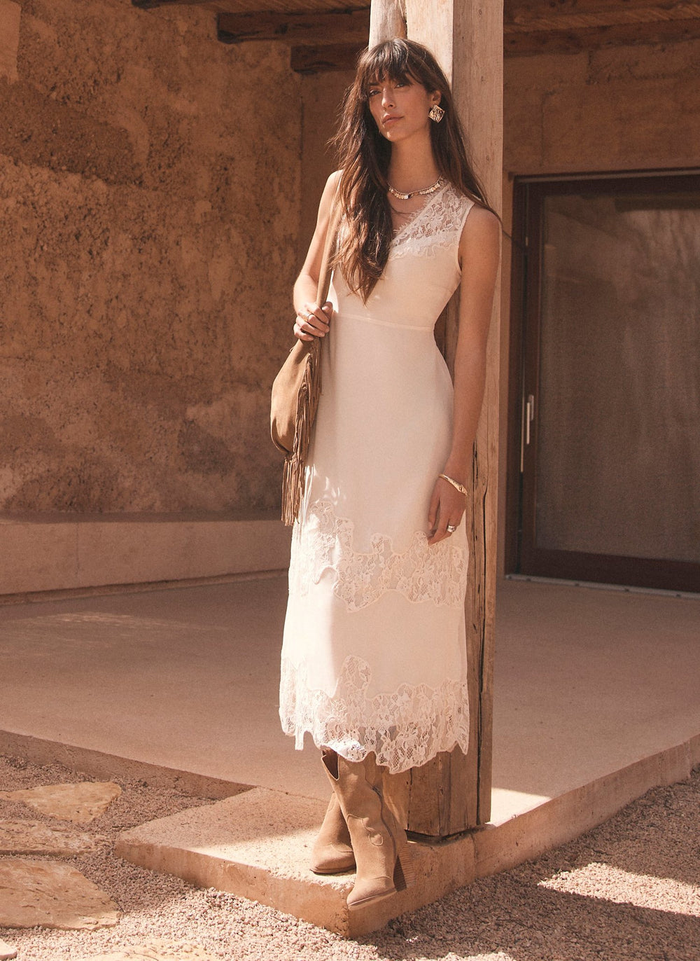 Cream Lace Midi Slip Dress