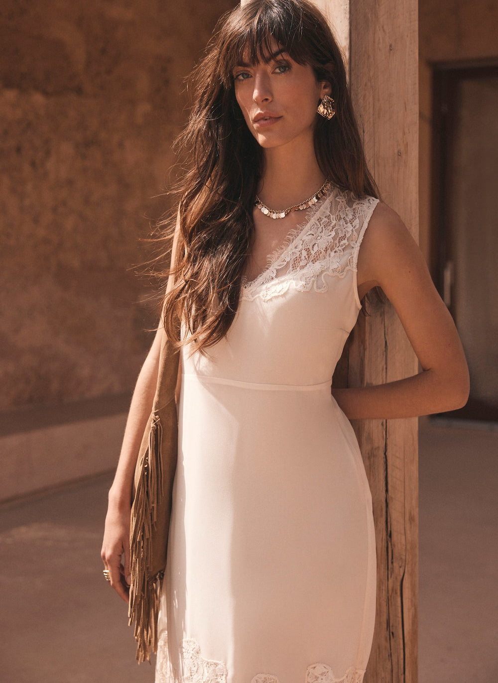 Cream Lace Midi Slip Dress