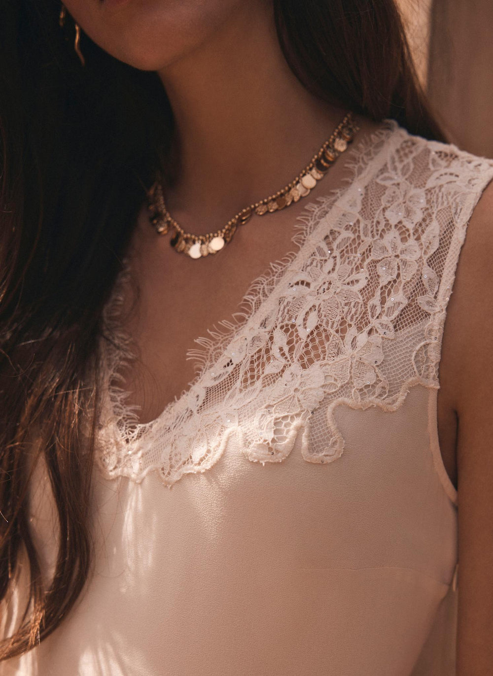 Cream Lace Midi Slip Dress