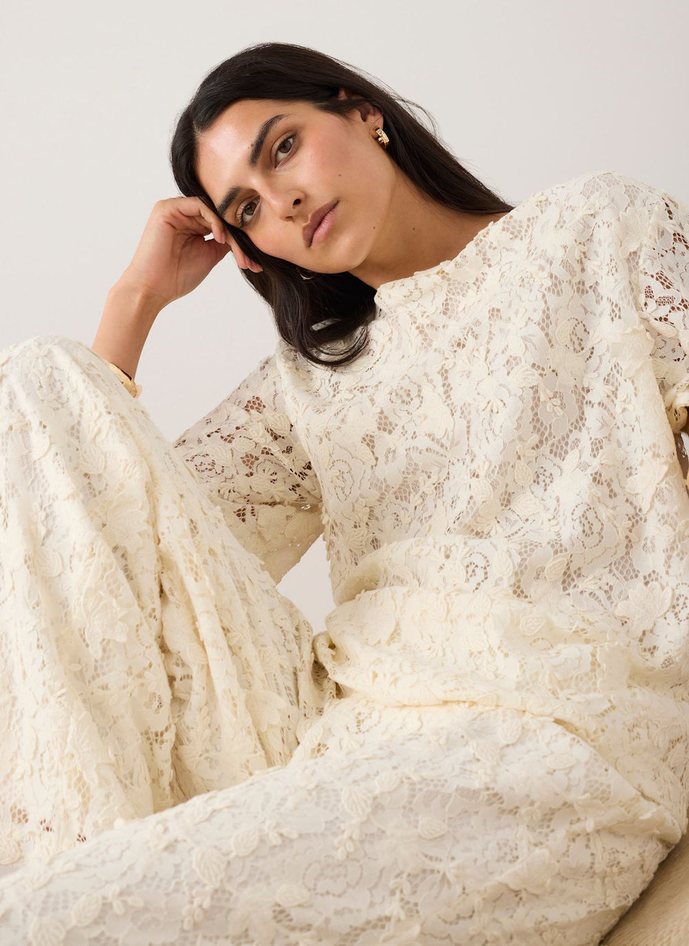 Cream Lace Oversized Top