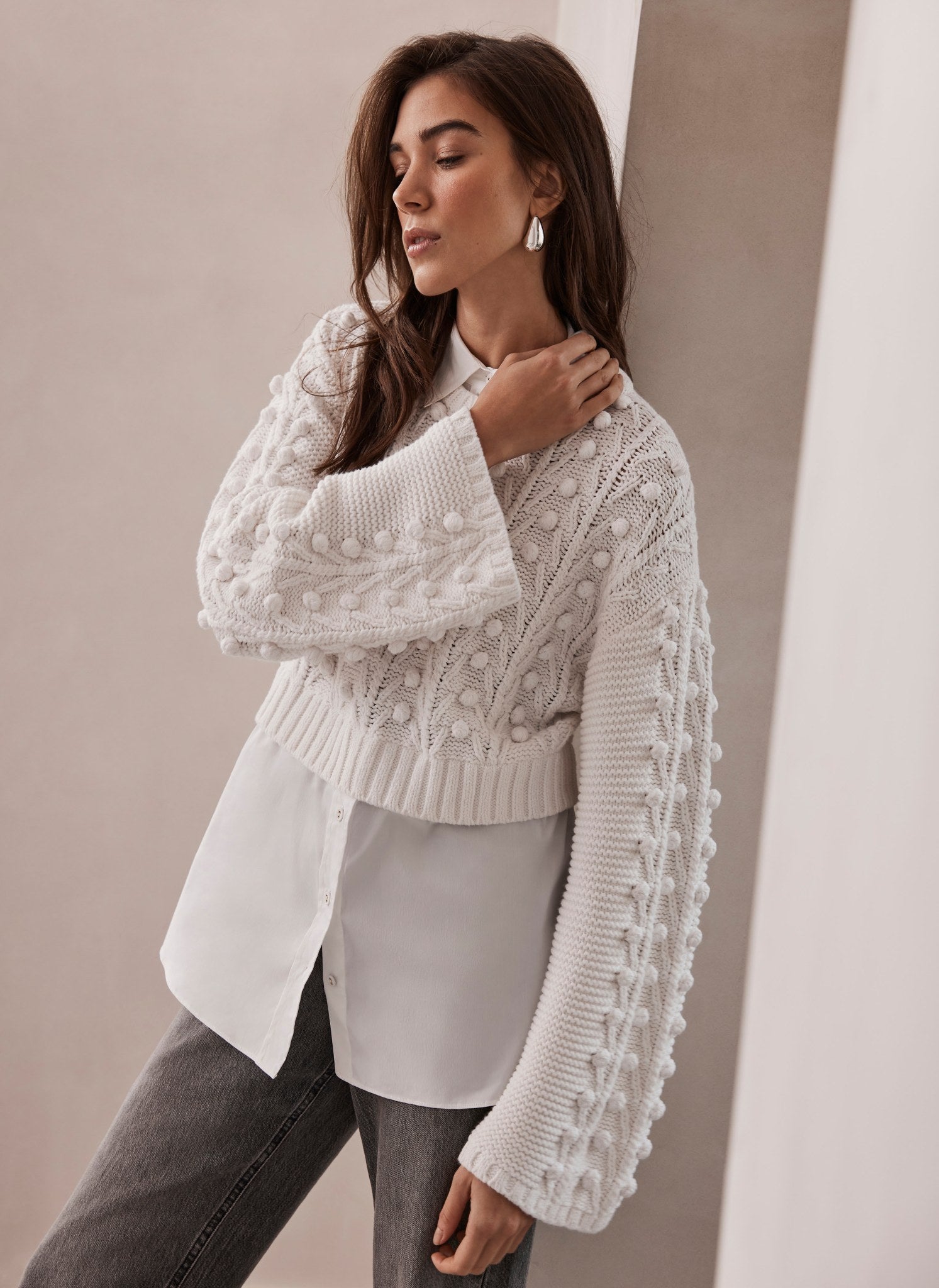 Cream Layered Cotton Blend Jumper