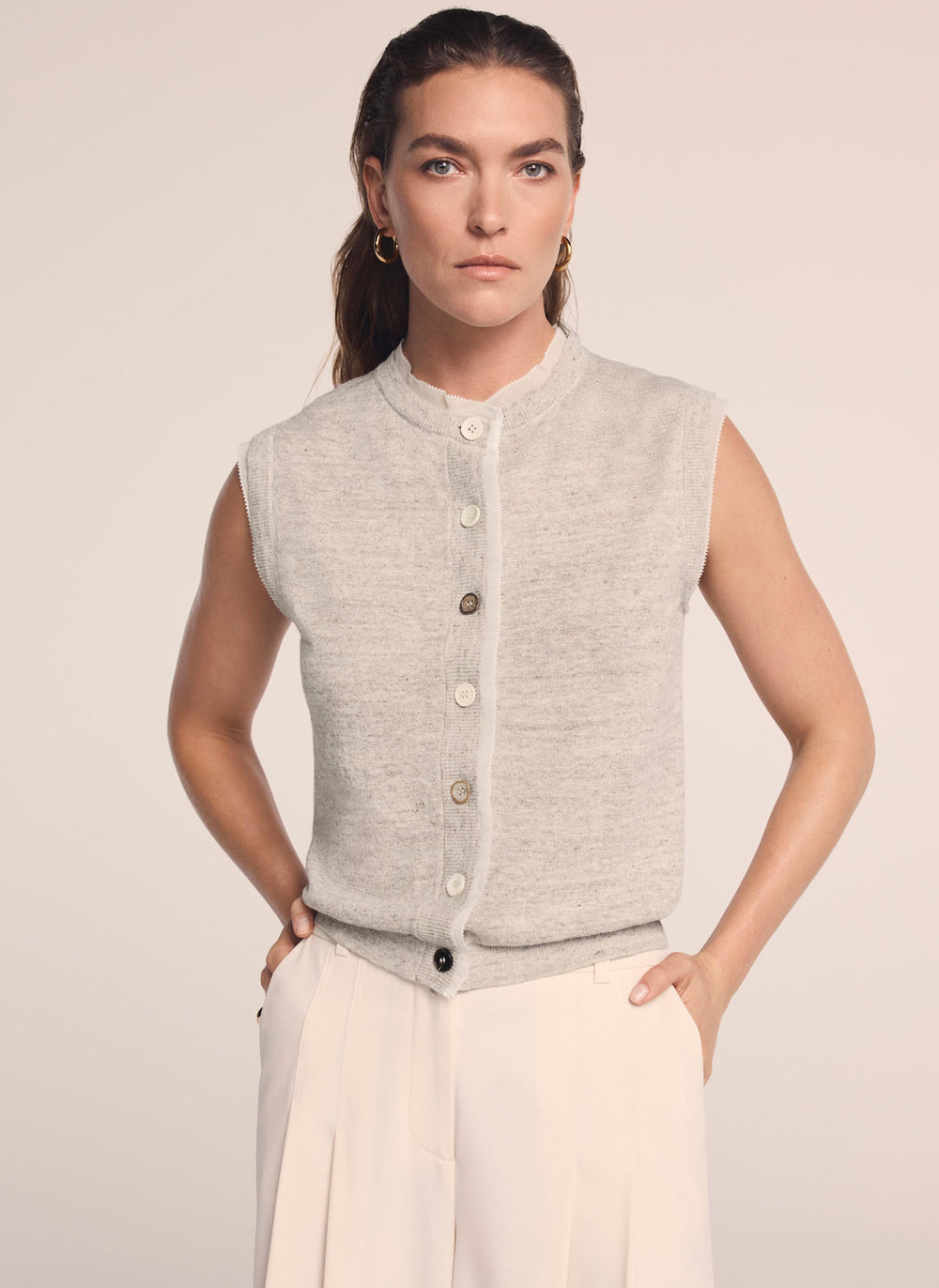 Neutral Linen Blend Sleeveless Top