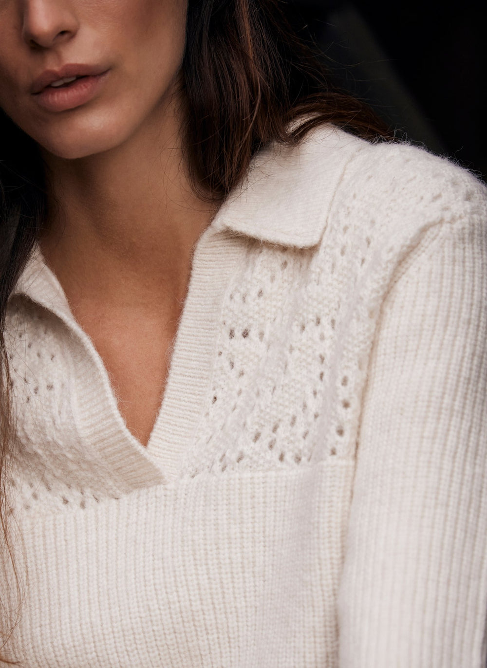 Cream Pointelle Collar Jumper