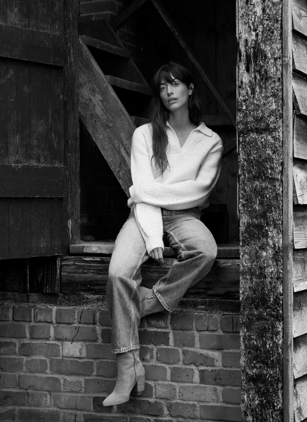 Cream Pointelle Collar Jumper