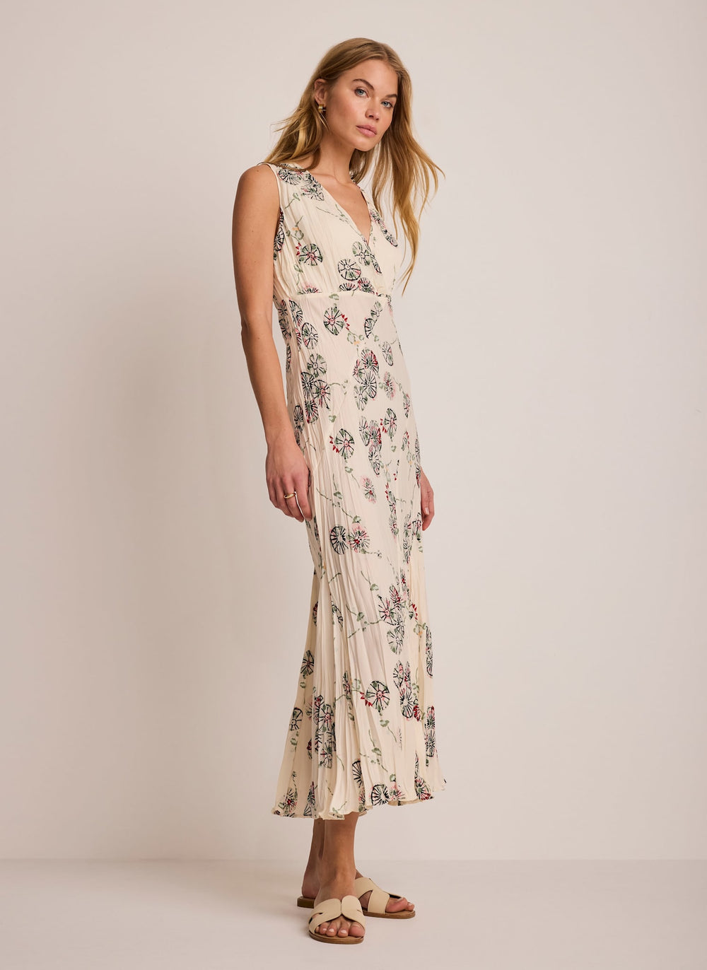 Cream Printed Crinkle Midi Dress – Mint Velvet