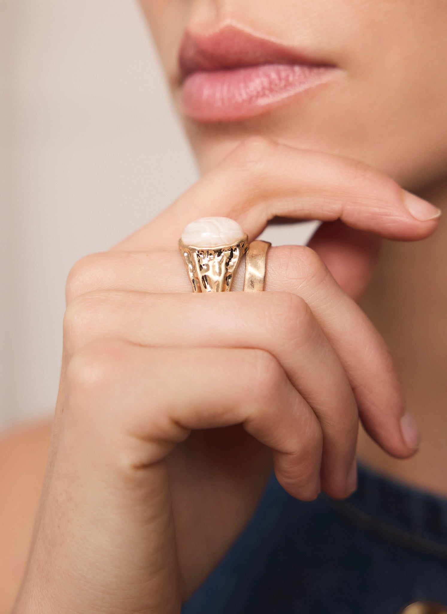 Gold Tone Hammered Ring Set