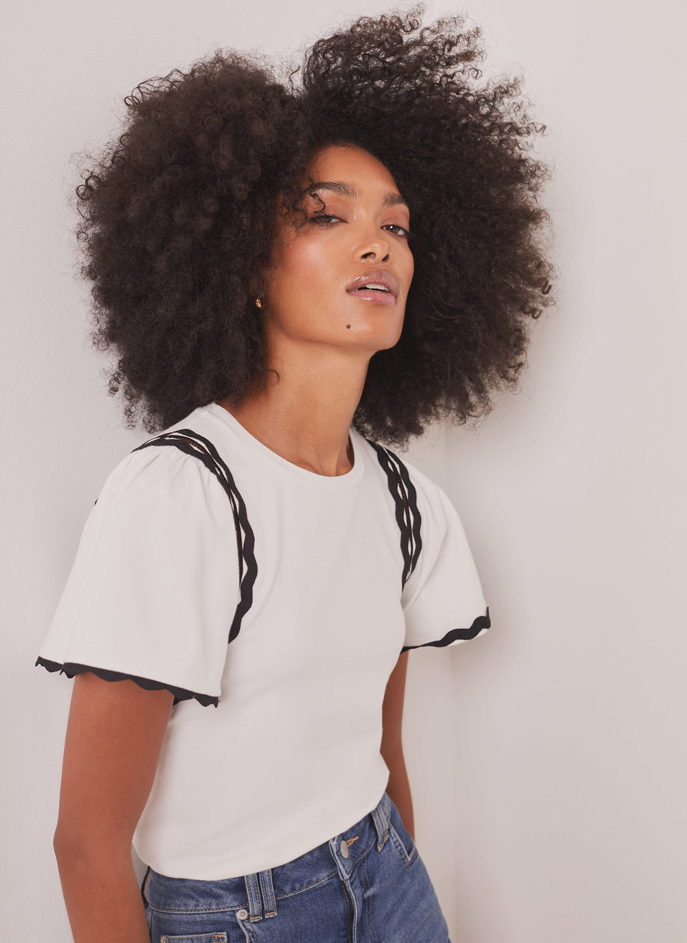 Cream Cotton Blend Ric Rac Detail Top
