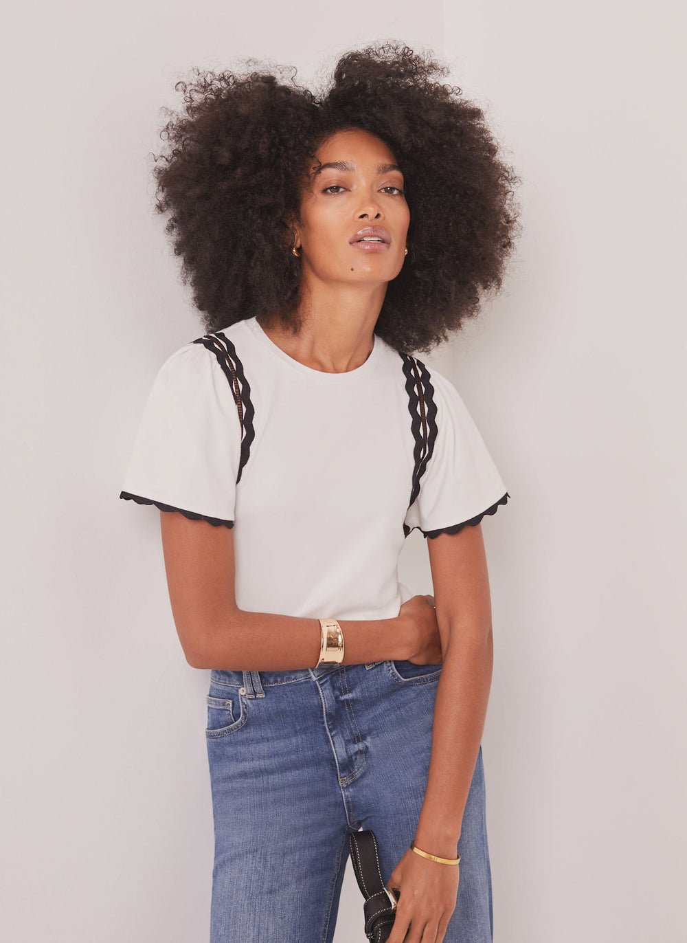 Cream Cotton Blend Ric Rac Detail Top