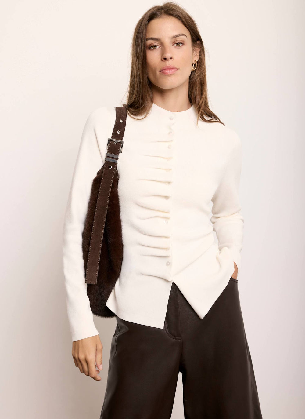 Cream Ruffle Long Sleeve Top