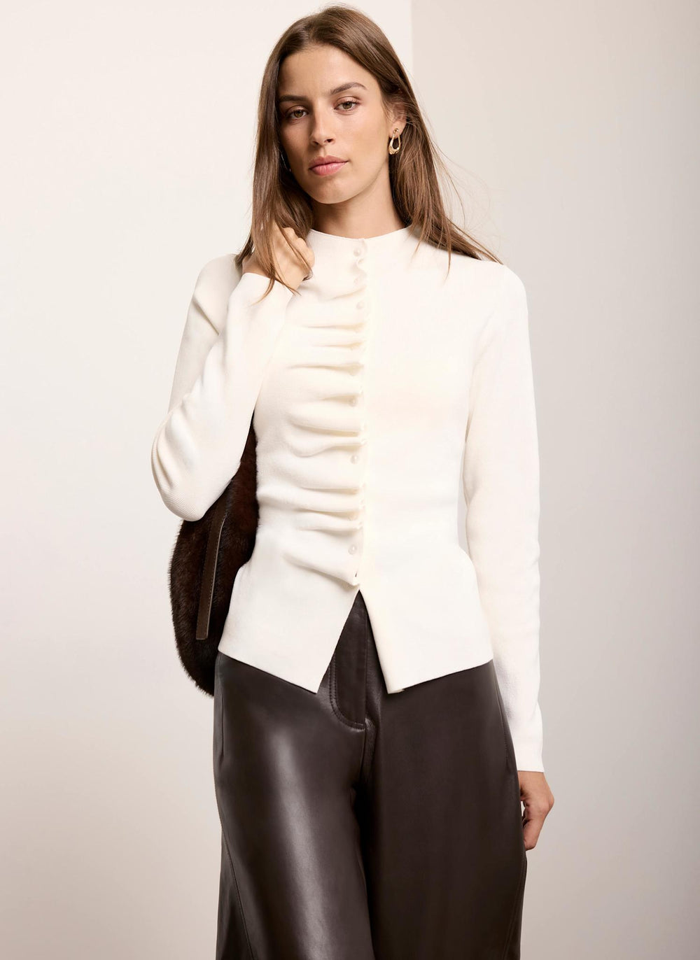 Cream Ruffle Long Sleeve Top