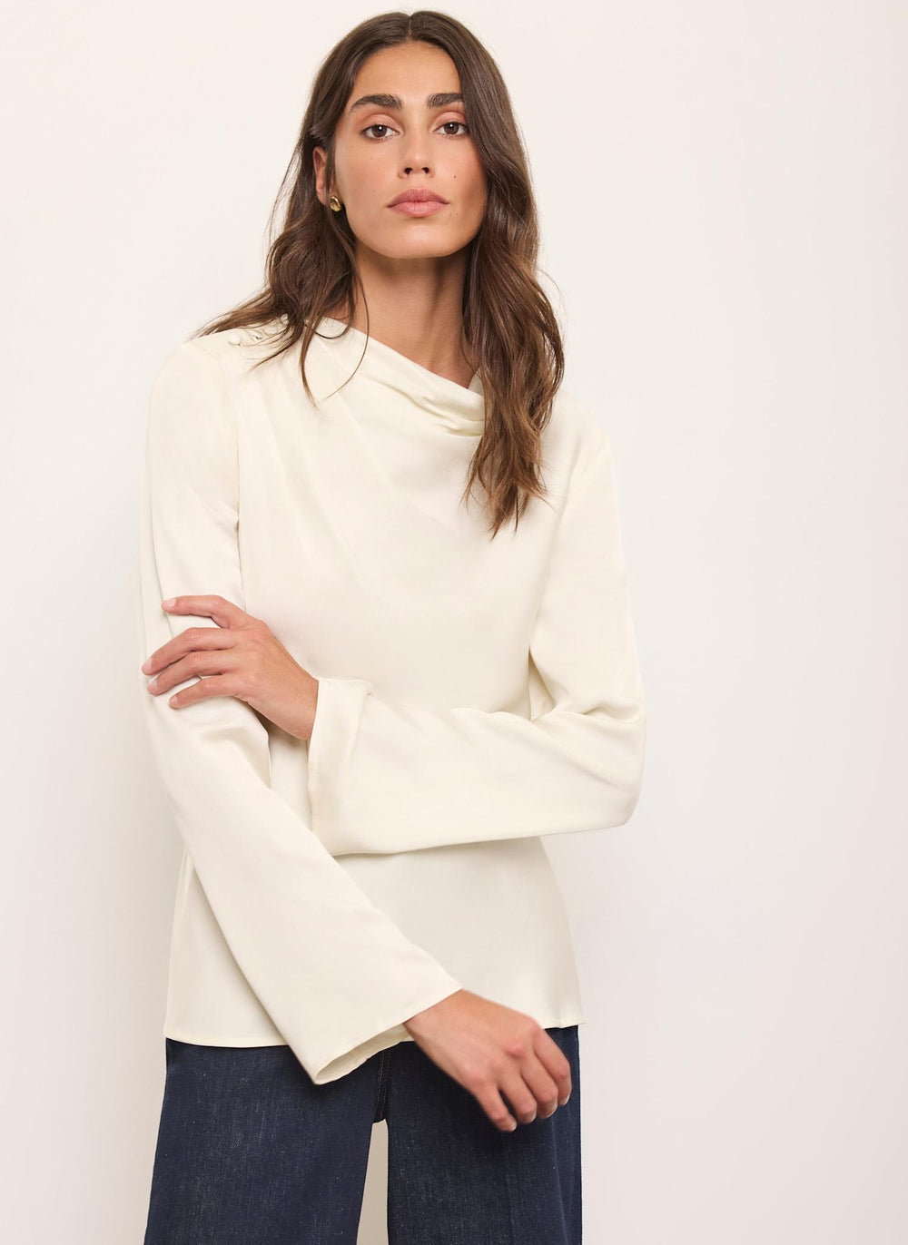 Cream Satin Drape Top
