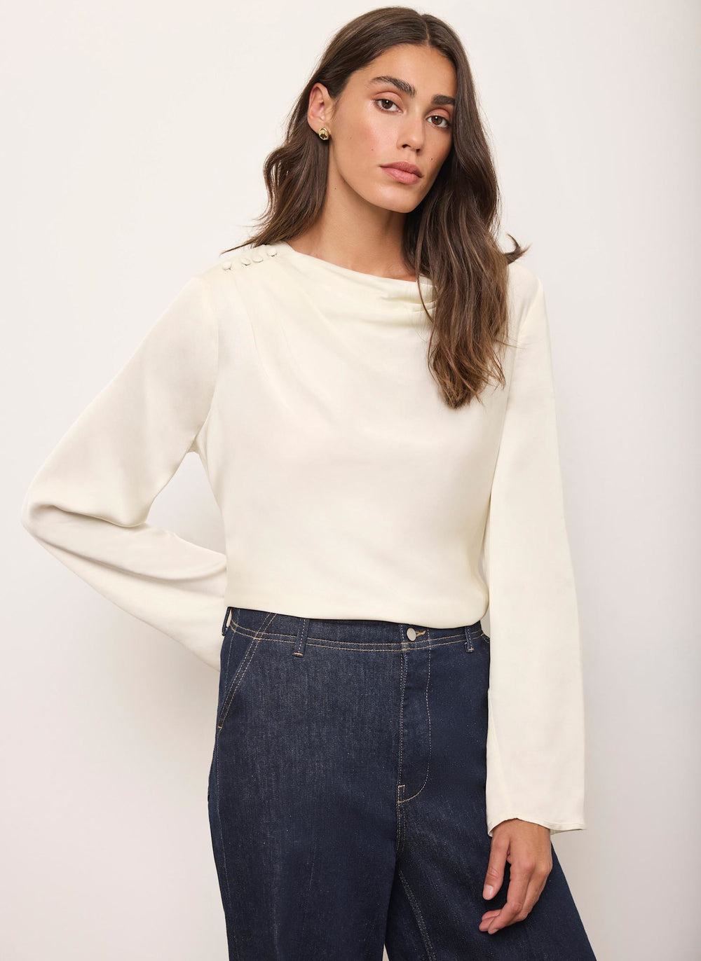 Cream Satin Drape Top