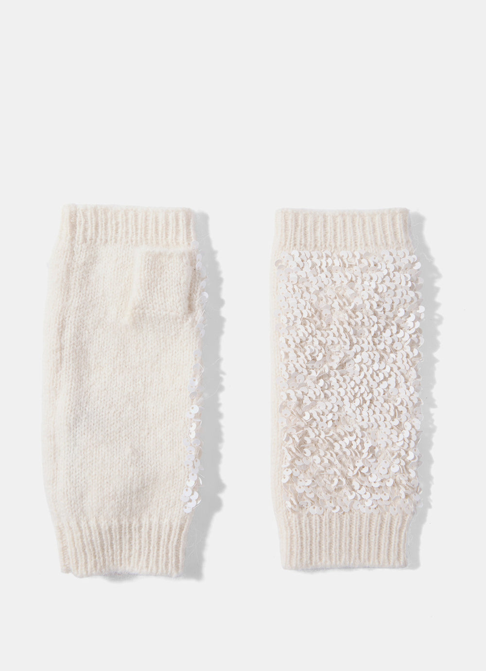 Cream Sequin Wool Blend Hand Warmers