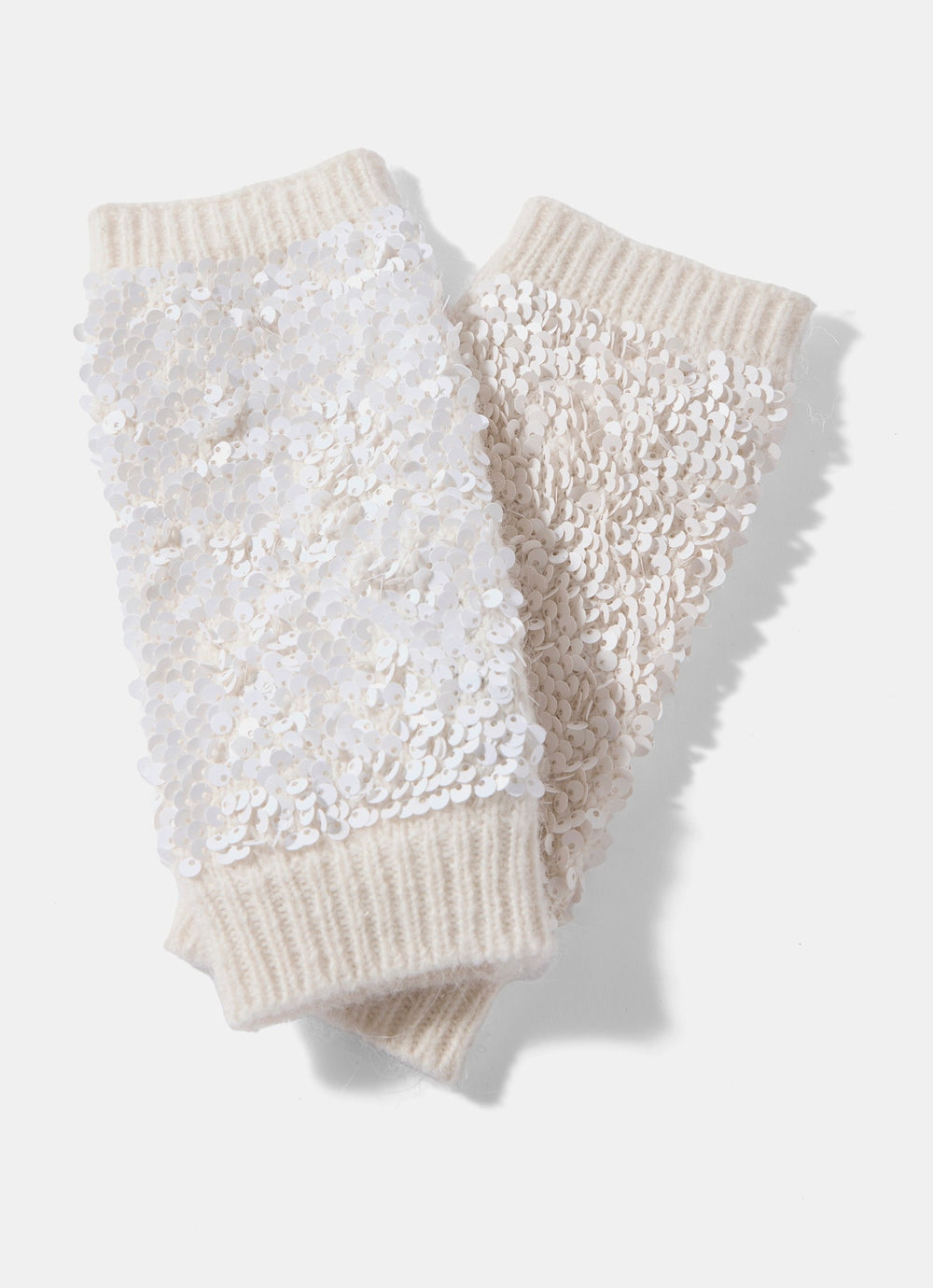 Cream Sequin Wool Blend Hand Warmers