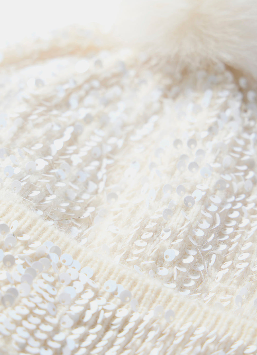 Cream Sequin Wool Blend Knit Hat