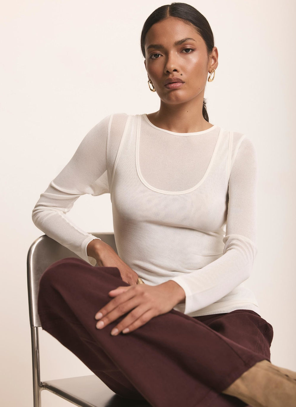 Cream Sheer Double Layer Top