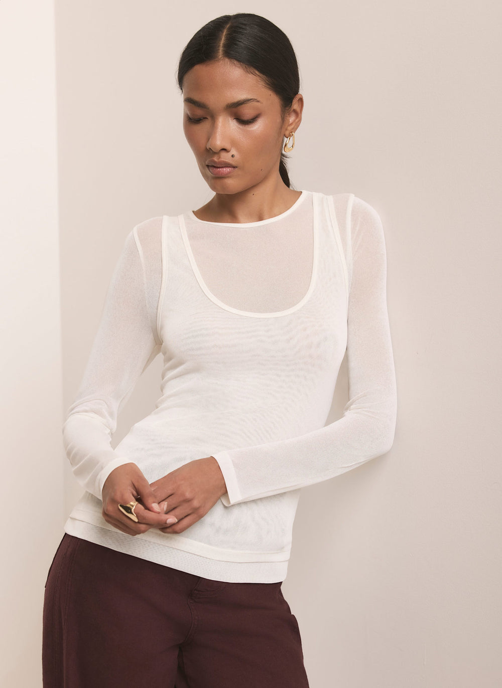 Cream Sheer Double Layer Top