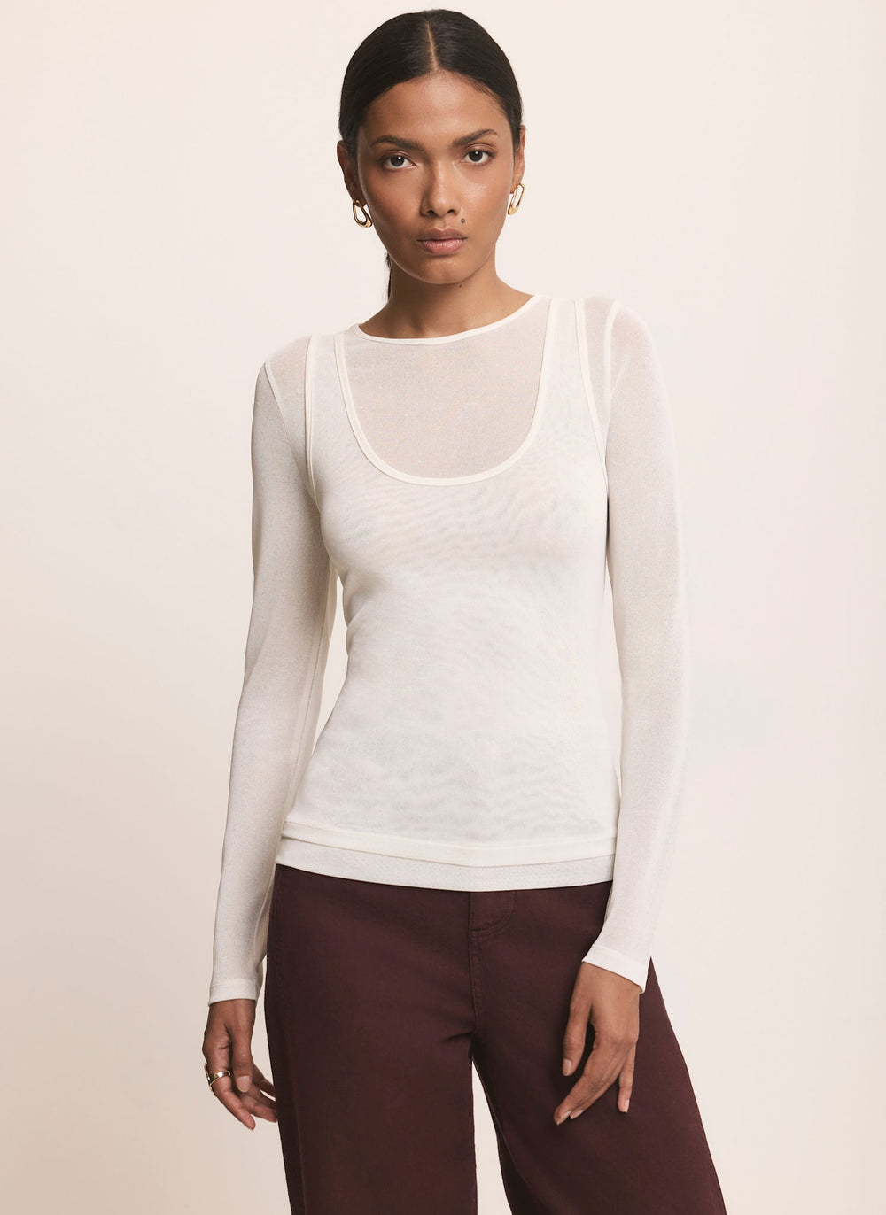 Cream Sheer Double Layer Top