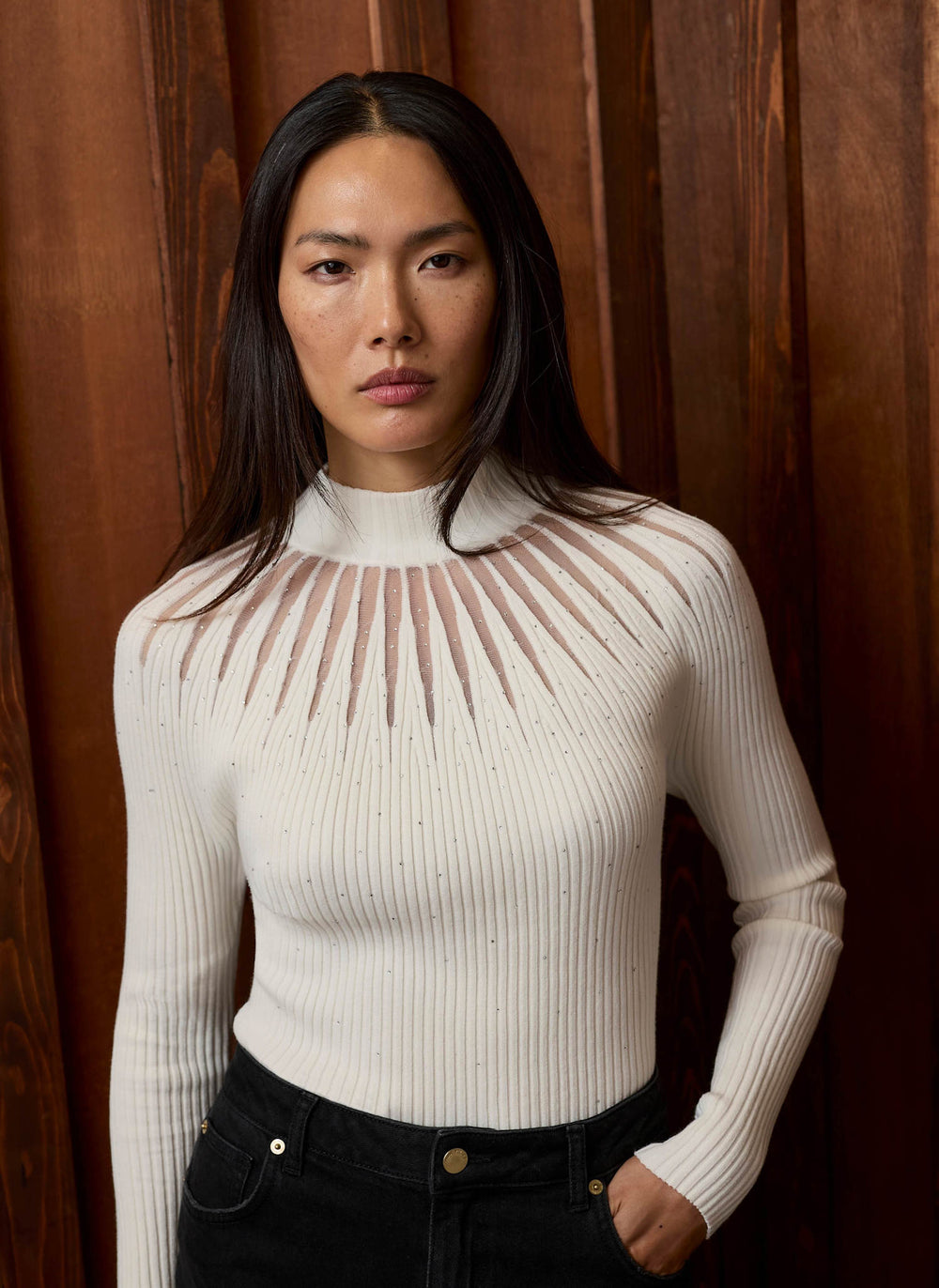 Cream Sparkle Sheer Knit Top