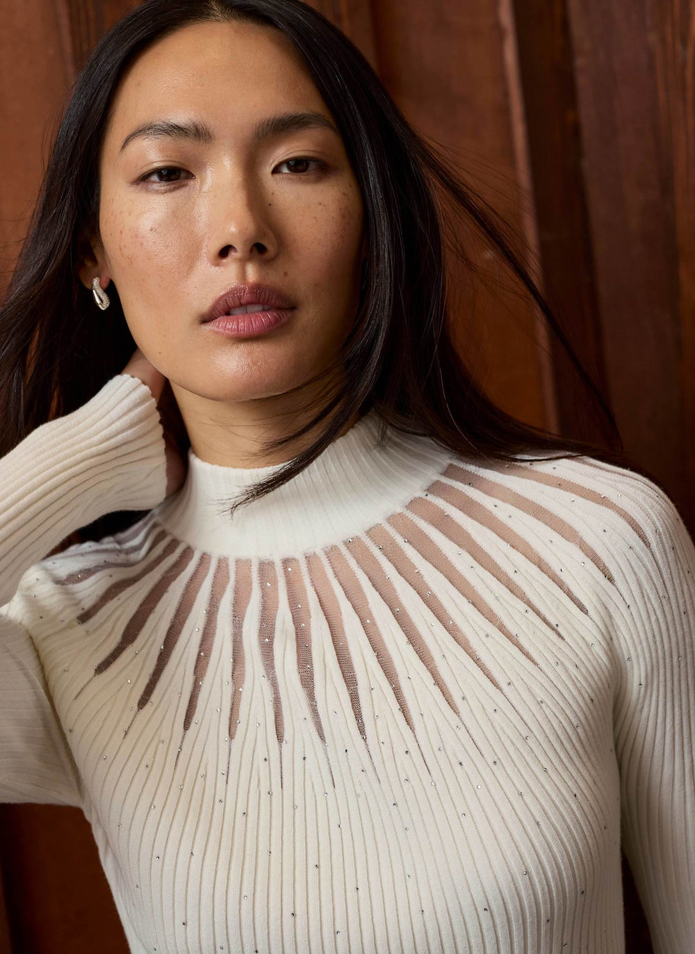 Cream Sparkle Sheer Knit Top